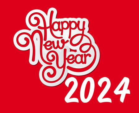 Happy New Year 2024 Holiday White Abstract Design Vector Logo Symbol Illustration With Red Backgroundのイラスト素材