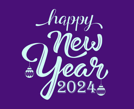 Happy New Year 2024 Holiday Cyan Abstract Design Vector Logo Symbol Illustration With Purple Backgroundのイラスト素材