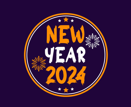 Happy New Year 2024 Holiday Orange And White Abstract Design Vector Logo Symbol Illustration With Purple Backgroundのイラスト素材