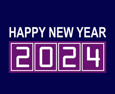 2024 Happy New Year Holiday Abstract Purple And White Design Vector Logo Symbol Illustration With Blue Backgroundのイラスト素材