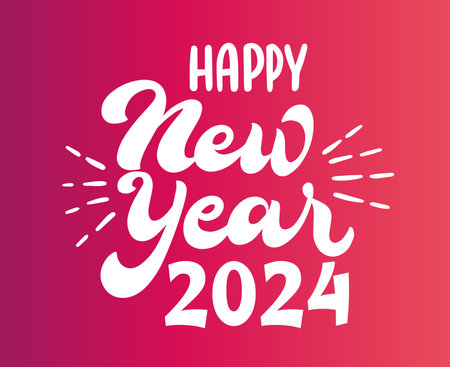 2024 Happy New Year Holiday Abstract White Design Vector Logo Symbol Illustration With Pink Gradient Backgroundのイラスト素材