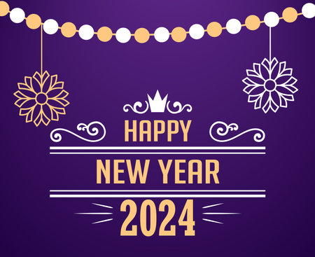 2024 Happy New Year Holiday Abstract Brown And White Design Vector Logo Symbol Illustration With Purple Backgroundのイラスト素材