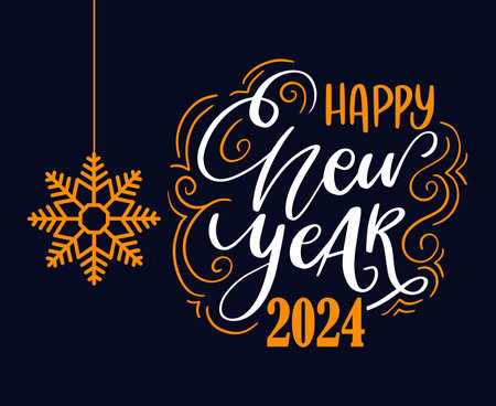 2024 Happy New Year Holiday Abstract Orange And White Design Vector Logo Symbol Illustration With Blue Backgroundのイラスト素材