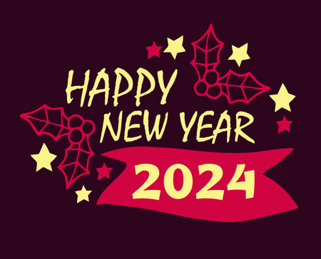 2024 Happy New Year Holiday Abstract Yellow And Pink Design Vector Logo Symbol Illustration With Purple Backgroundのイラスト素材