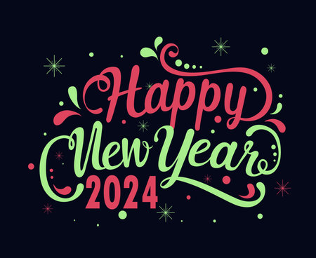 2024 Happy New Year Holiday Abstract Pink And Green Design Vector Logo Symbol Illustration With Blue Backgroundのイラスト素材