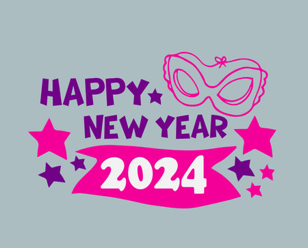 2024 Happy New Year Holiday Abstract Pink And Purple Design Vector Logo Symbol Illustration With Gray Backgroundのイラスト素材