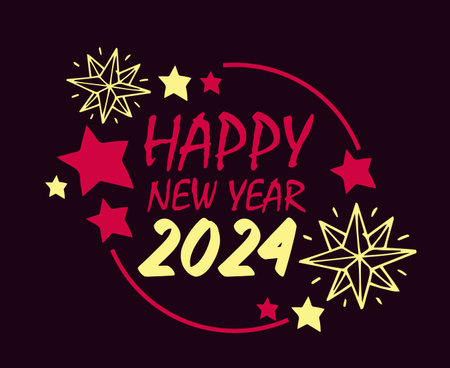 2024 Happy New Year Holiday Abstract Pink And Yellow Design Vector Logo Symbol Illustration With Purple Backgroundのイラスト素材
