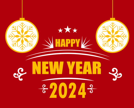2024 Happy New Year Holiday Abstract Yellow And White Design Vector Logo Symbol Illustration With Red Backgroundのイラスト素材