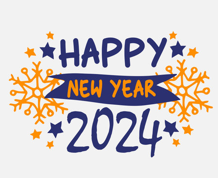Happy New Year Holiday Abstract Blue And Orange Design Vector Logo Symbol Illustrationのイラスト素材