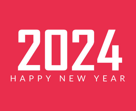 Happy New Year Holiday Abstract White Design Vector Logo Symbol Illustration With Pink Backgroundのイラスト素材