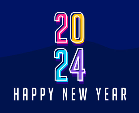 Happy New Year 2024 Holiday Abstract Colorful Design Vector Logo Symbol Illustration With Blue Backgroundのイラスト素材