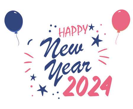 Happy New Year 2024 Holiday Abstract Pink And Blue Design Vector Logo Symbol Illustrationのイラスト素材