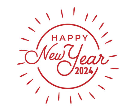 Happy New Year 2024 Holiday Abstract Red Design Vector Logo Symbol Illustrationのイラスト素材