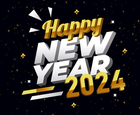 2024 Happy New Year Abstract Gold And White Design Holiday Vector Logo Symbol Illustration With Black Backgroundのイラスト素材