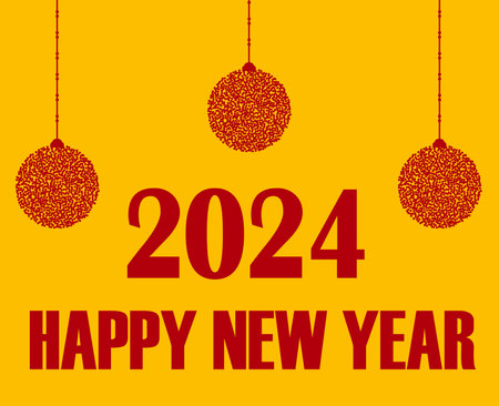 2024 Happy New Year Abstract Red Design Holiday Vector Logo Symbol Illustration With Yellow Backgroundのイラスト素材