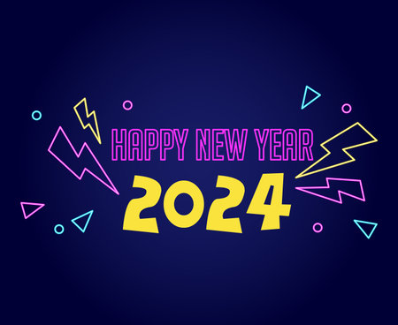 2024 Happy New Year Abstract Neon Yellow And Purple Design Holiday Vector Logo Symbol Illustration With Blue Backgroundのイラスト素材