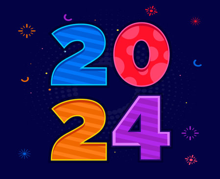 2024 New Year Holiday Design Multicolor Abstract Vector Logo Symbol Illustration With Blue Backgroundのイラスト素材