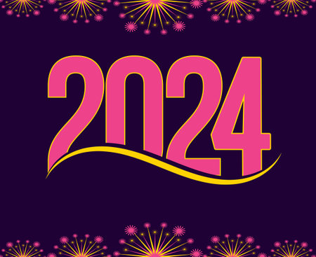 2024 New Year Holiday Design Pink And Yellow Abstract Vector Logo Symbol Illustration With Purple Backgroundのイラスト素材