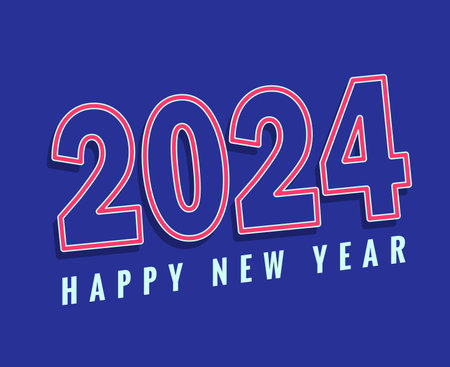 2024 New Year Holiday Design Cyan And Pink Abstract Vector Logo Symbol Illustration With Blue Backgroundのイラスト素材