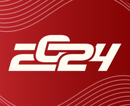 2024 Happy New Year Holiday Design White Abstract Vector Logo Symbol Illustration With Red Backgroundのイラスト素材