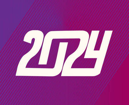 2024 Happy New Year Holiday Design White Abstract Vector Logo Symbol Illustration With Purple Backgroundのイラスト素材
