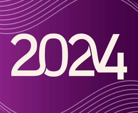 2024 Happy New Year Holiday Design White Abstract Vector Logo Symbol Illustration With Purple Backgroundのイラスト素材