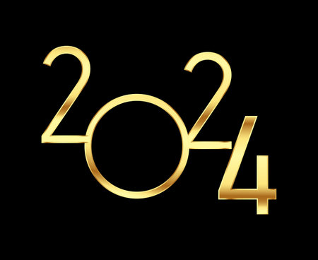 2024 Happy New Year Holiday Design Gold Abstract Vector Logo Symbol Illustration With Black Backgroundのイラスト素材