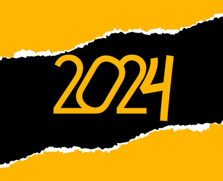 2024 Happy New Year Holiday Design Black And Yellow Abstract Vector Logo Symbol Illustrationのイラスト素材
