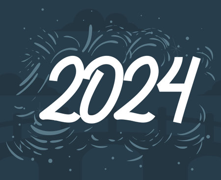 2024 Happy New Year Holiday Abstract White Graphic Design Vector Logo Symbol Illustration With Blue Backgroundのイラスト素材