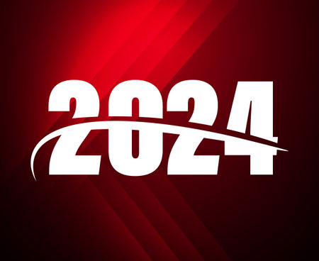 2024 Happy New Year Holiday Abstract White Graphic Design Vector Logo Symbol Illustration With Red...
