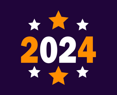 2024 New Year Holiday Abstract Graphic Orange And White Design Vector Logo Symbol Illustration With Purple Backgroundのイラスト素材
