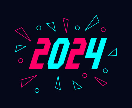 2024 New Year Holiday Abstract Neon Cyan And Pink Graphic Design Vector Logo Symbol Illustrationのイラスト素材