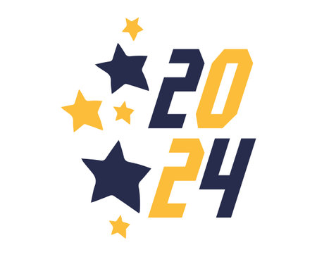 2024 Happy New Year Holiday Blue And Yellow Graphic Design Abstract Vector Logo Symbol Illustrationのイラスト素材