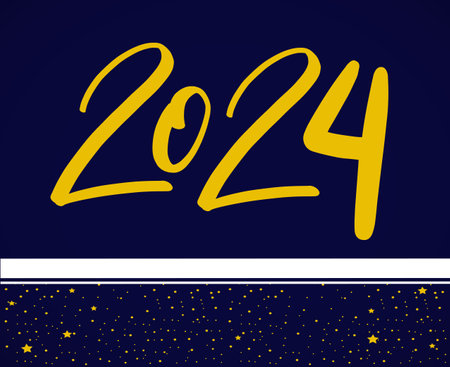 2024 Happy New Year Holiday Graphic Design Yellow Abstract Vector Logo Symbol Illustration With Blue...
