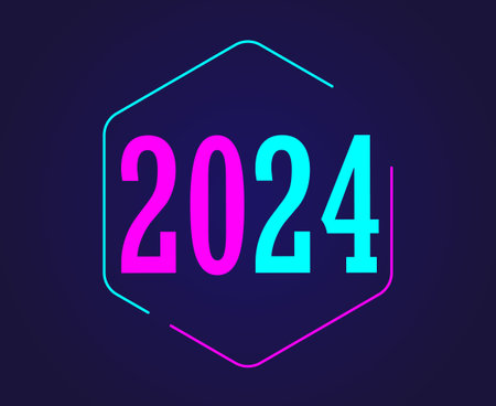 2024 Happy New Year Holiday Graphic Design Purple And Cyan Abstract Vector Logo Symbol Illustration With Blue Backgroundのイラスト素材