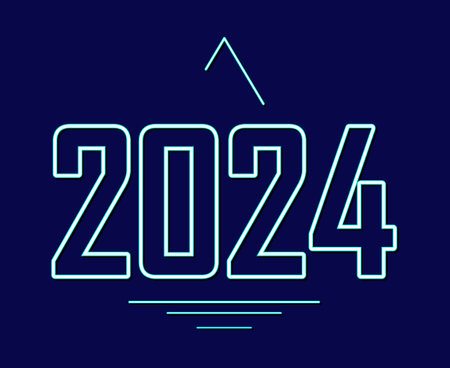 Happy New Year 2024 Holiday Abstract White Graphic Design Vector Logo Symbol Illustration With Blue Backgroundのイラスト素材