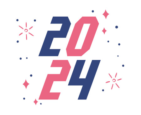 Happy New Year 2024 Holiday Abstract Blue And Pink Graphic Design Vector Logo Symbol Illustrationのイラスト素材