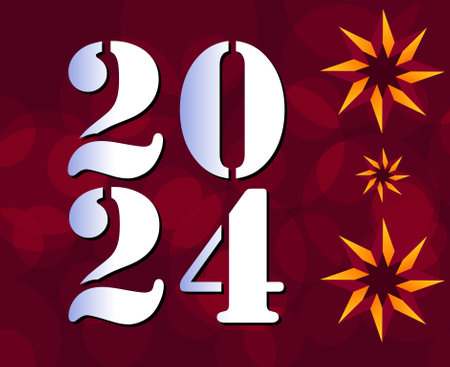 Happy New Year 2024 Holiday Abstract Yellow And Gray Graphic Design Vector Logo Symbol Illustration With Maroon Backgroundのイラスト素材