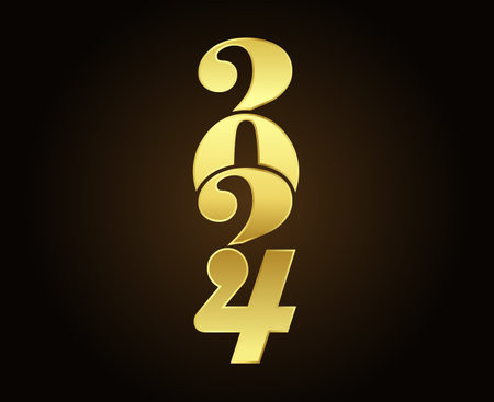 Happy New Year 2024 Holiday Abstract Gold Graphic Design Vector Logo Symbol Illustrationのイラスト素材