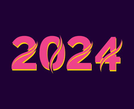 Happy New Year 2024 Holiday Abstract Pink And Yellow Graphic Design Vector Logo Symbol Illustration With Purple Backgroundのイラスト素材
