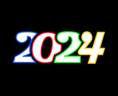 2024 Happy New Year Abstract Multicolor Graphic Design Vector Logo Symbol Illustration With Black Backgroundのイラスト素材