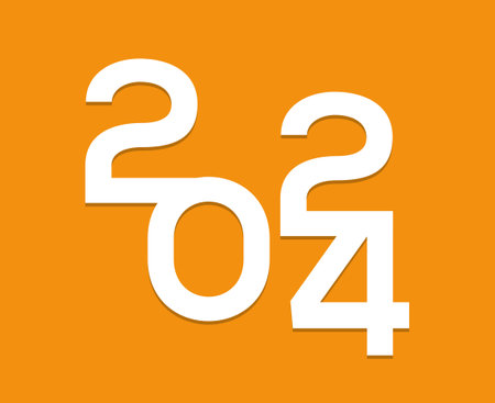 Happy New Year 2024 Abstract White Graphic Design Vector Logo Symbol Illustration With Orange Backgroundのイラスト素材