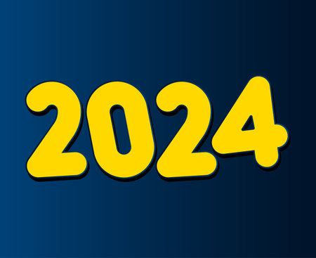 2024 Happy New Year Abstract Yellow Graphic Design Vector Logo Symbol Illustration With Blue...