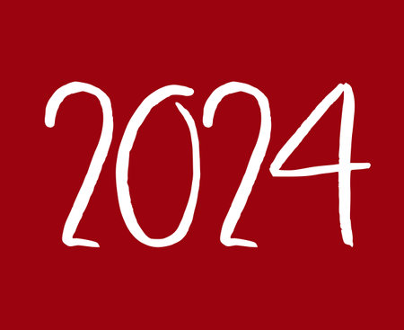 2024 Happy New Year Abstract White Graphic Design Vector Logo Symbol Illustration With Red Backgroundのイラスト素材