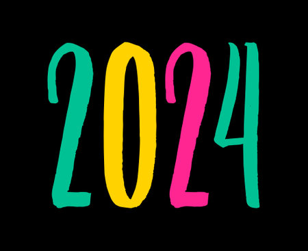 2024 New Year Abstract Multicolor Graphic Design Holiday Vector Logo Symbol Illustration With Black Backgroundのイラスト素材