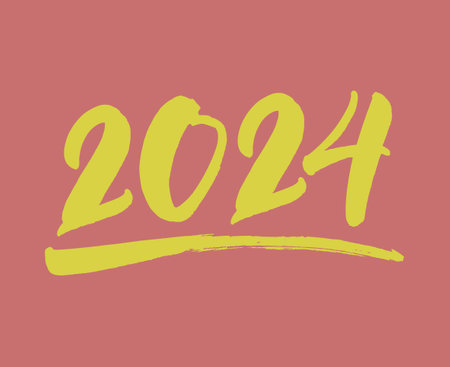 2024 Happy New Year Abstract Yellow Graphic Design Vector Logo Symbol Illustration With Pink Backgroundのイラスト素材