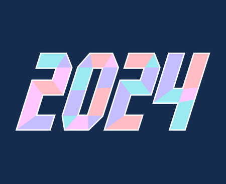 2024 Happy New Year Holiday Abstract Graphic Design Vector Logo Symbol Illustration With Blue...