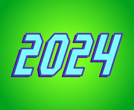 2024 Happy New Year Abstract Purple And Cyan Graphic Design Vector Logo Symbol Illustration With Green Backgroundのイラスト素材