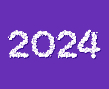 Happy New Year 2024 Abstract White Graphic Design Vector Logo Symbol Illustration With Purple Backgroundのイラスト素材