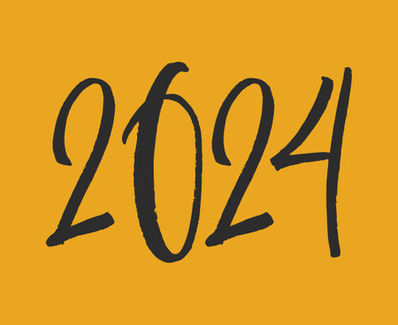 Happy New Year 2024 Abstract Black Graphic Design Vector Logo Symbol Illustration With Orange Backgroundのイラスト素材